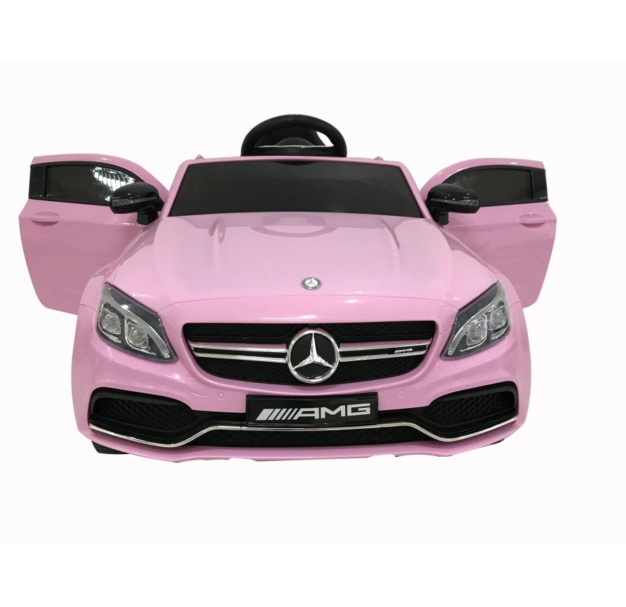Auto Elettrica per Bambini 12V Mercedes C63 AMG Rosa Porte Apribili con telecomando