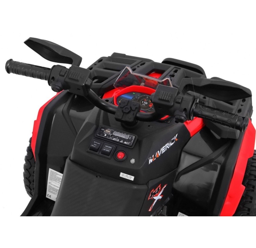 Super Quad elettrico Maverick per Bambini 12V doppio motore Full optional con Ammortozzatori Bianco Nero/rosso