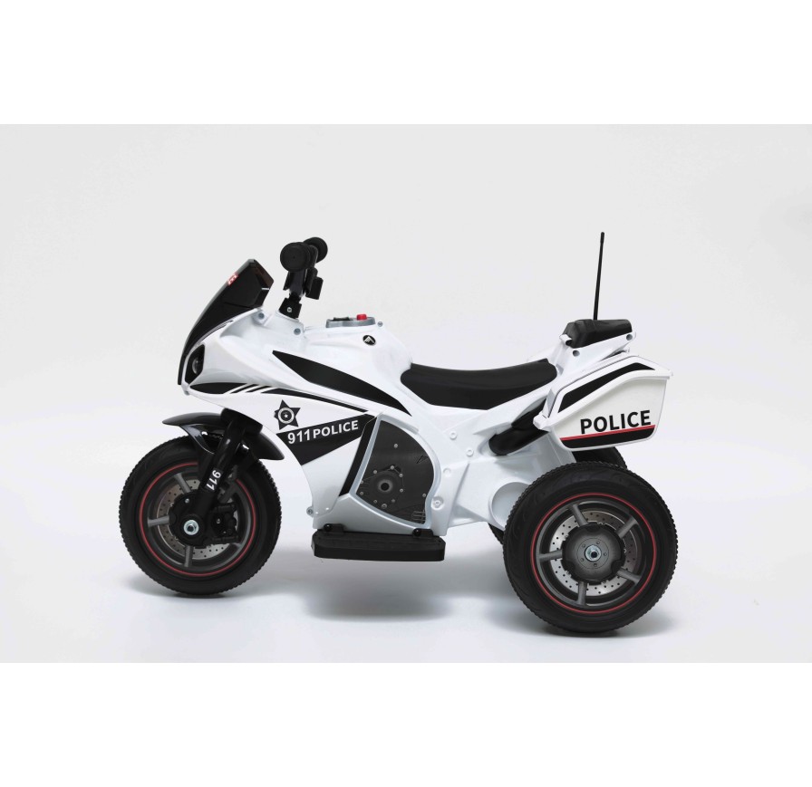 Moto Elettrica Polizia per bambini con Musiche Luci Mp3 Marcia avanti e indietro accelleratore 3 ruote