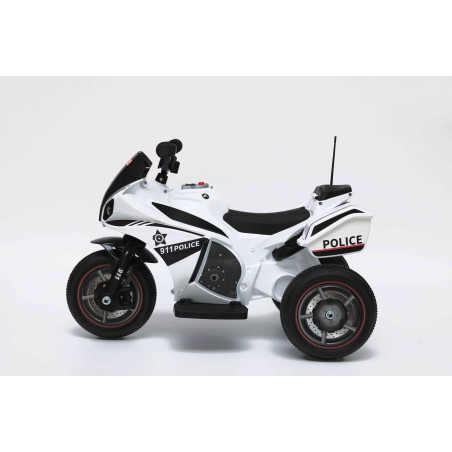 Moto Elettrica Polizia per bambini con Musiche Luci Mp3 Marcia avanti e indietro accelleratore 3 ruote