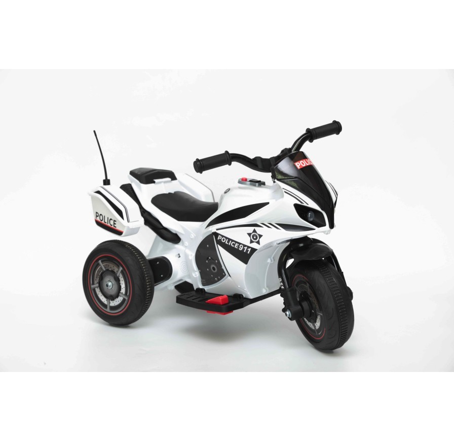 Moto Elettrica Polizia per bambini con Musiche Luci Mp3 Marcia avanti e indietro accelleratore 3 ruote