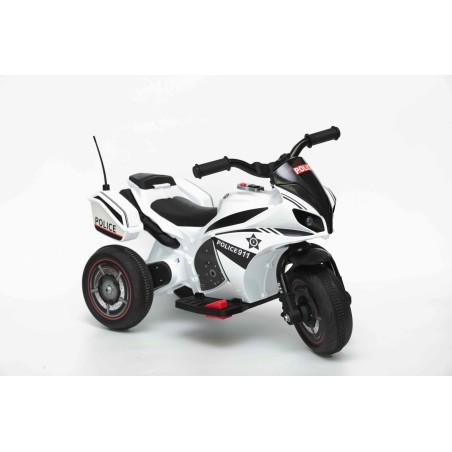 Moto Elettrica Polizia per bambini con Musiche Luci Mp3 Marcia avanti e indietro accelleratore 3 ruote