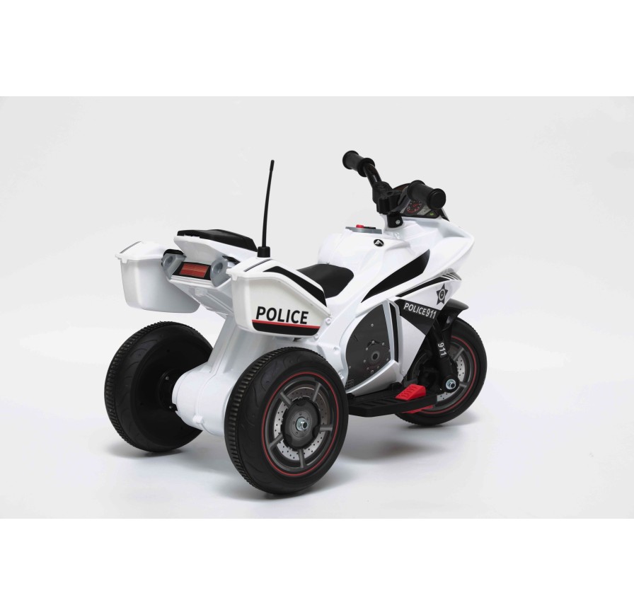 Moto Elettrica Polizia per bambini con Musiche Luci Mp3 Marcia avanti e indietro accelleratore 3 ruote