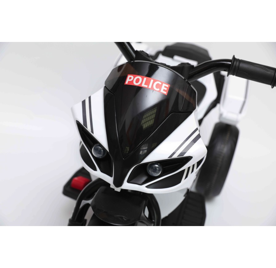 Moto Elettrica Polizia per bambini con Musiche Luci Mp3 Marcia avanti e indietro accelleratore 3 ruote