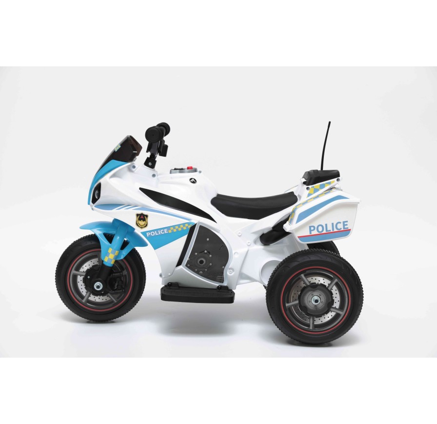Moto Elettrica per bambini Polizia Blue con Musiche Luci Mp3 Marcia avanti e indietro accelleratore 3 ruote