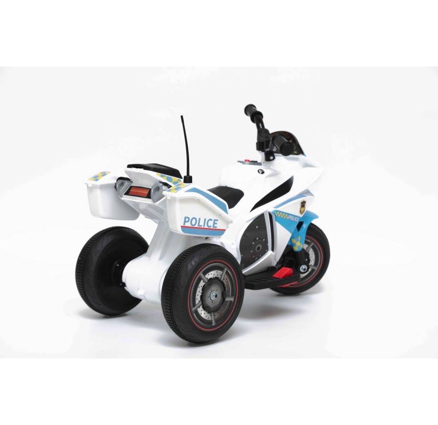 Moto Elettrica per bambini Polizia Blue con Musiche Luci Mp3 Marcia avanti e indietro accelleratore 3 ruote