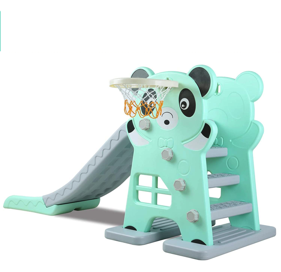 Scivolo per Bambini Giardino Esterno Interno Panda Multifunzione con canestro uscita Soft H79 x L152 x L73 