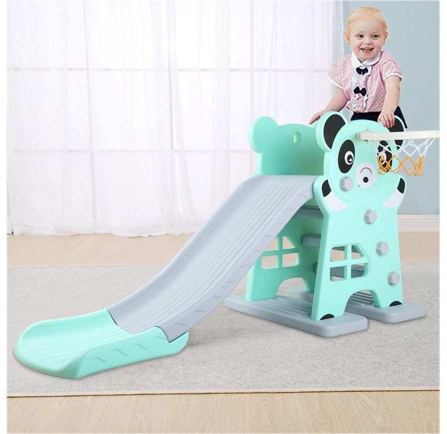Scivolo per Bambini Giardino Esterno Interno Panda Multifunzione con canestro uscita Soft H79 x L152 x L73 