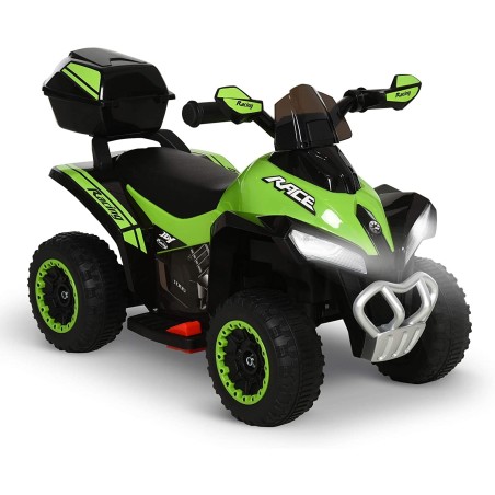 Quad Elettrico Per Bambini Racer verde con luci suoni Mp3 bauletto marcia avanti indietro e accellelratore