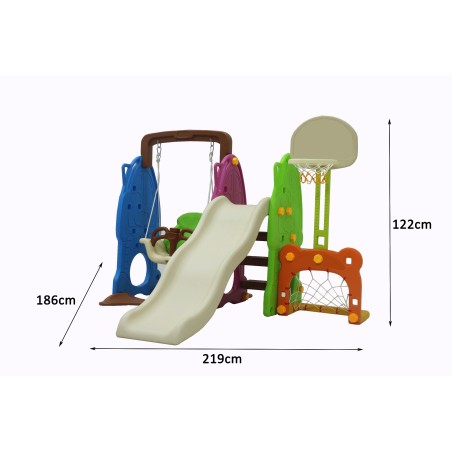 Scivolo Per Bambini Con Altalena e piscina Giardino Esterni Interno Multifunzione Con Canestro H122 X L209 X L256 Party