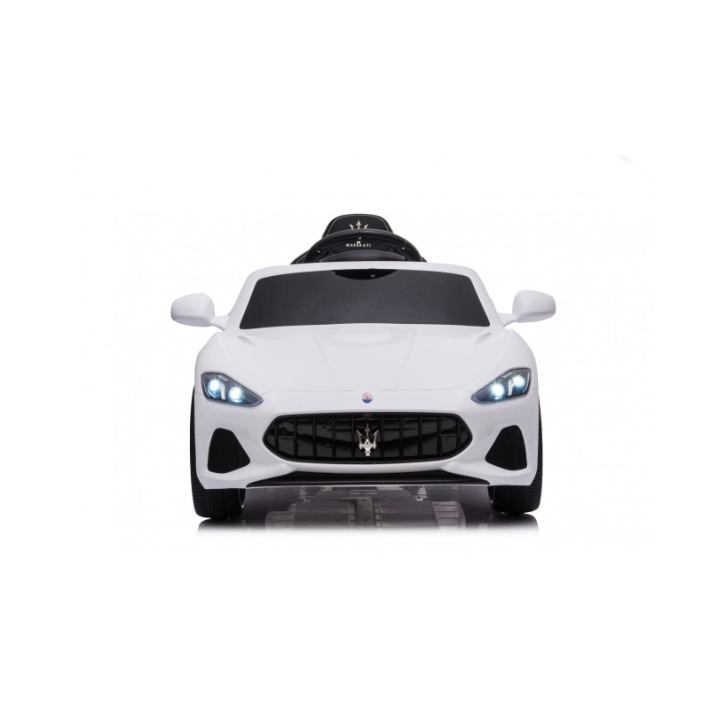 MACCHINA ELETTRICA PER BAMBINI 12V MASERATI GRANCABRIO BIANCA CON SEDILE IN PELLE TELECOMANDO PORTE APRIBILI LED E SUONI MP3