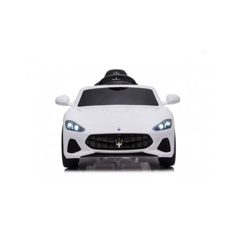 MACCHINA ELETTRICA PER BAMBINI 12V MASERATI GRANCABRIO BIANCA CON SEDILE IN PELLE TELECOMANDO PORTE APRIBILI LED E SUONI MP3