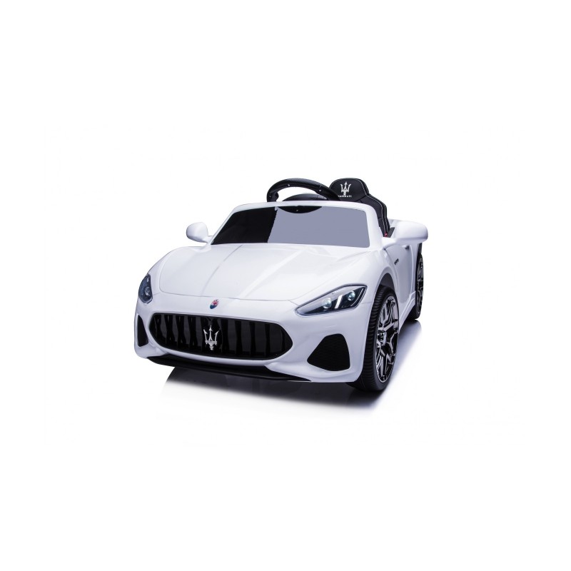 MACCHINA ELETTRICA PER BAMBINI 12V MASERATI GRANCABRIO BIANCA CON SEDILE IN PELLE TELECOMANDO PORTE APRIBILI LED E SUONI MP3
