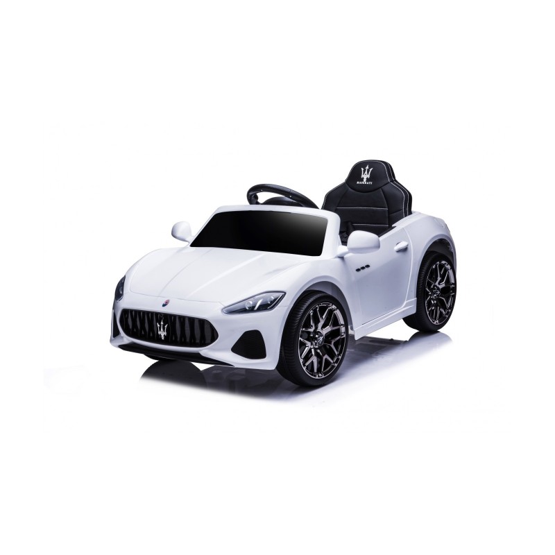 MACCHINA ELETTRICA PER BAMBINI 12V MASERATI GRANCABRIO BIANCA CON SEDILE IN PELLE TELECOMANDO PORTE APRIBILI LED E SUONI MP3