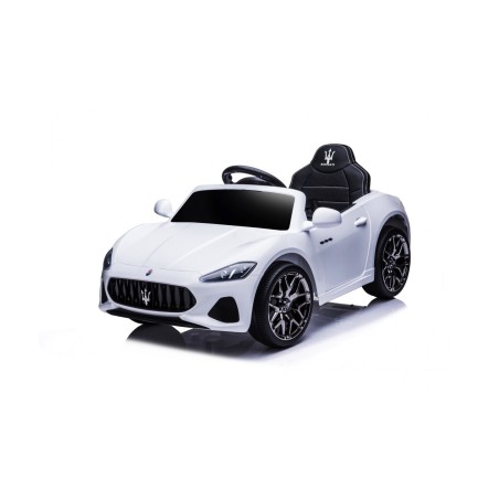 MACCHINA ELETTRICA PER BAMBINI 12V MASERATI GRANCABRIO BIANCA CON SEDILE IN PELLE TELECOMANDO PORTE APRIBILI LED E SUONI MP3