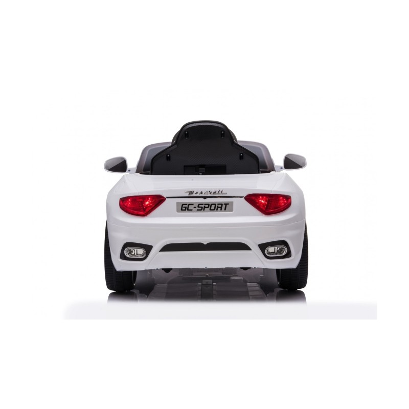 MACCHINA ELETTRICA PER BAMBINI 12V MASERATI GRANCABRIO BIANCA CON SEDILE IN PELLE TELECOMANDO PORTE APRIBILI LED E SUONI MP3