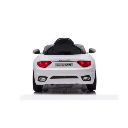 MACCHINA ELETTRICA PER BAMBINI 12V MASERATI GRANCABRIO BIANCA CON SEDILE IN PELLE TELECOMANDO PORTE APRIBILI LED E SUONI MP3