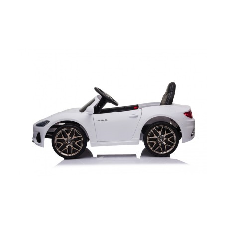 MACCHINA ELETTRICA PER BAMBINI 12V MASERATI GRANCABRIO BIANCA CON SEDILE IN PELLE TELECOMANDO PORTE APRIBILI LED E SUONI MP3