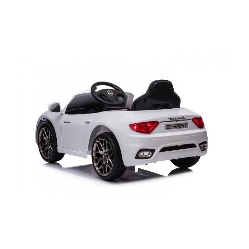 MACCHINA ELETTRICA PER BAMBINI 12V MASERATI GRANCABRIO BIANCA CON SEDILE IN PELLE TELECOMANDO PORTE APRIBILI LED E SUONI MP3