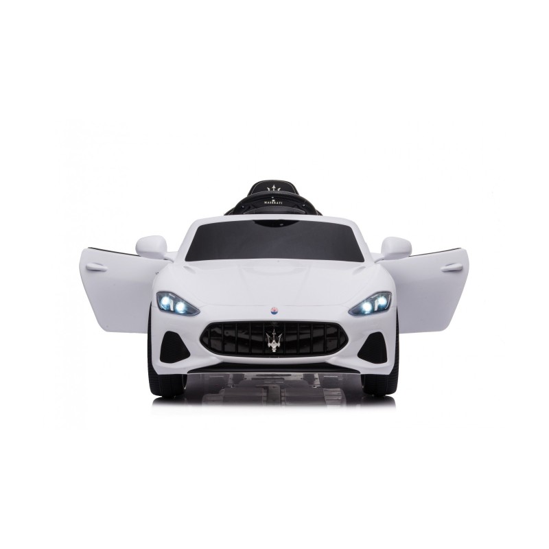 MACCHINA ELETTRICA PER BAMBINI 12V MASERATI GRANCABRIO BIANCA CON SEDILE IN PELLE TELECOMANDO PORTE APRIBILI LED E SUONI MP3