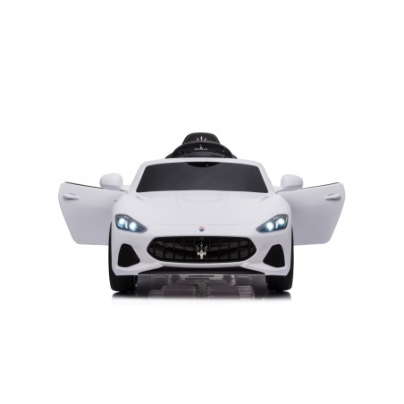 MACCHINA ELETTRICA PER BAMBINI 12V MASERATI GRANCABRIO BIANCA CON SEDILE IN PELLE TELECOMANDO PORTE APRIBILI LED E SUONI MP3