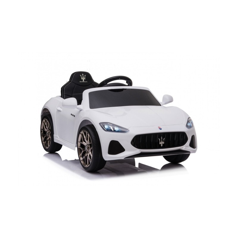 MACCHINA ELETTRICA PER BAMBINI 12V MASERATI GRANCABRIO BIANCA CON SEDILE IN PELLE TELECOMANDO PORTE APRIBILI LED E SUONI MP3