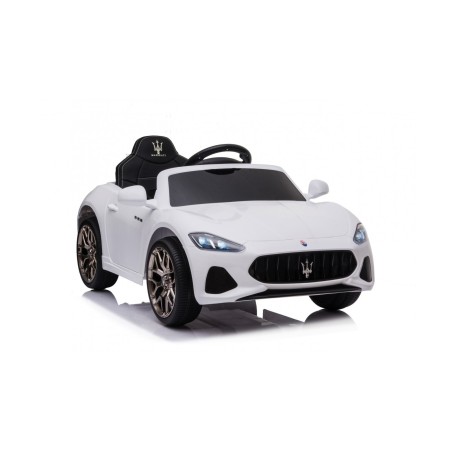 MACCHINA ELETTRICA PER BAMBINI 12V MASERATI GRANCABRIO BIANCA CON SEDILE IN PELLE TELECOMANDO PORTE APRIBILI LED E SUONI MP3