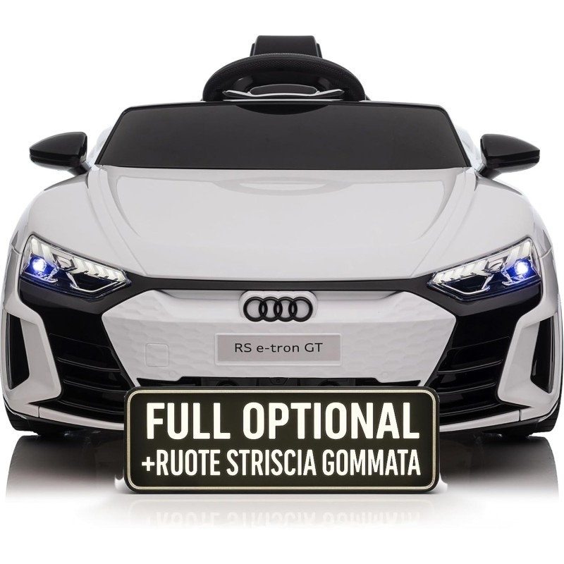 Auto Macchina Elettrica per Bambini 12V Audi RS e-tron GT Sedile Pelle con Telecomando Bianca