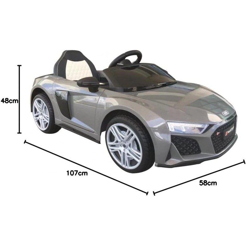 Auto Macchina Elettrica 12V NEW Audi R8 Spyder per Bambini Led MP3 con Telecomando Sedile in pelle Grigia