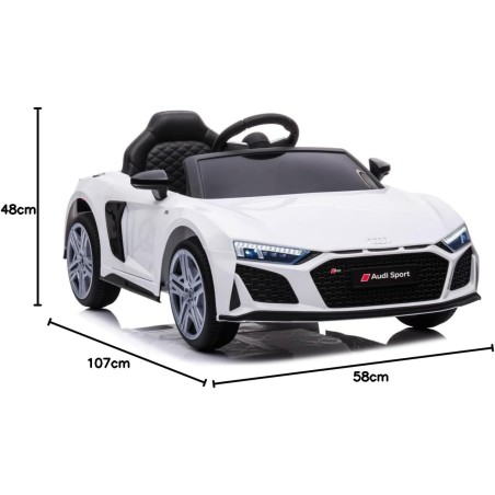 Auto Macchina Elettrica 12V NEW Audi R8 Spyder per Bambini Led MP3 con Telecomando Sedile in pelle Bianca