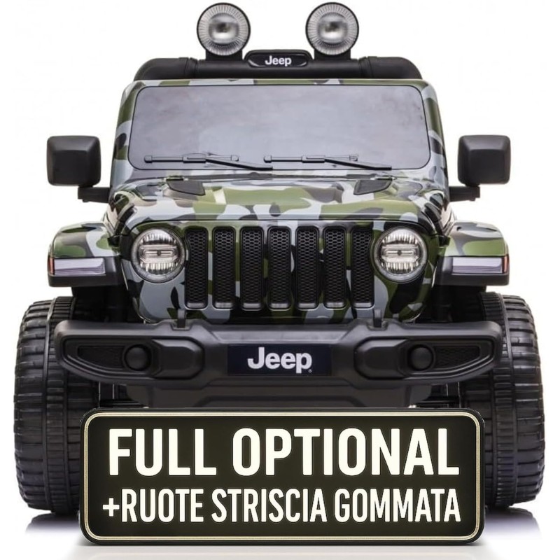 Auto Macchina Elettrica Jeep Wrangler Rubicon 12V per Bambini porte apribili Con telecomando Full accessori (Green)