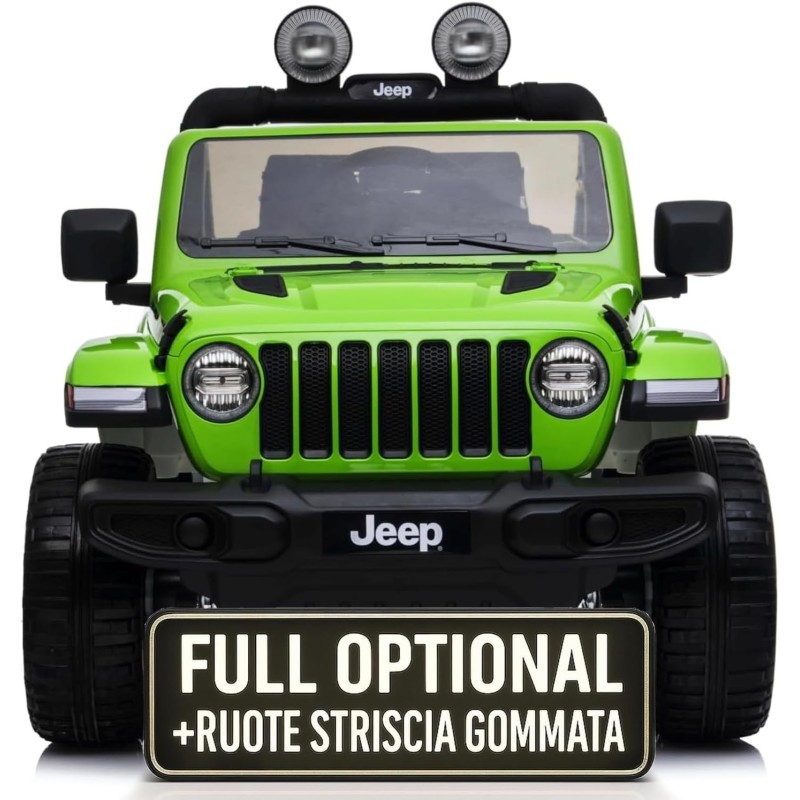 Auto Macchina Elettrica Jeep Wrangler Rubicon 12V per Bambini porte apribili Con telecomando Full accessori (Green)