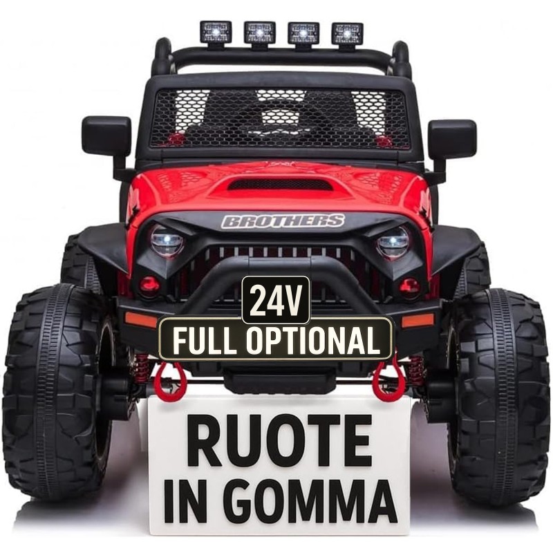 Auto Macchina Elettrica Fuoristrada Big Adventure 24V Rossa per Bambini 2 Posti Full Optional sedile in pelle telecomando porte 