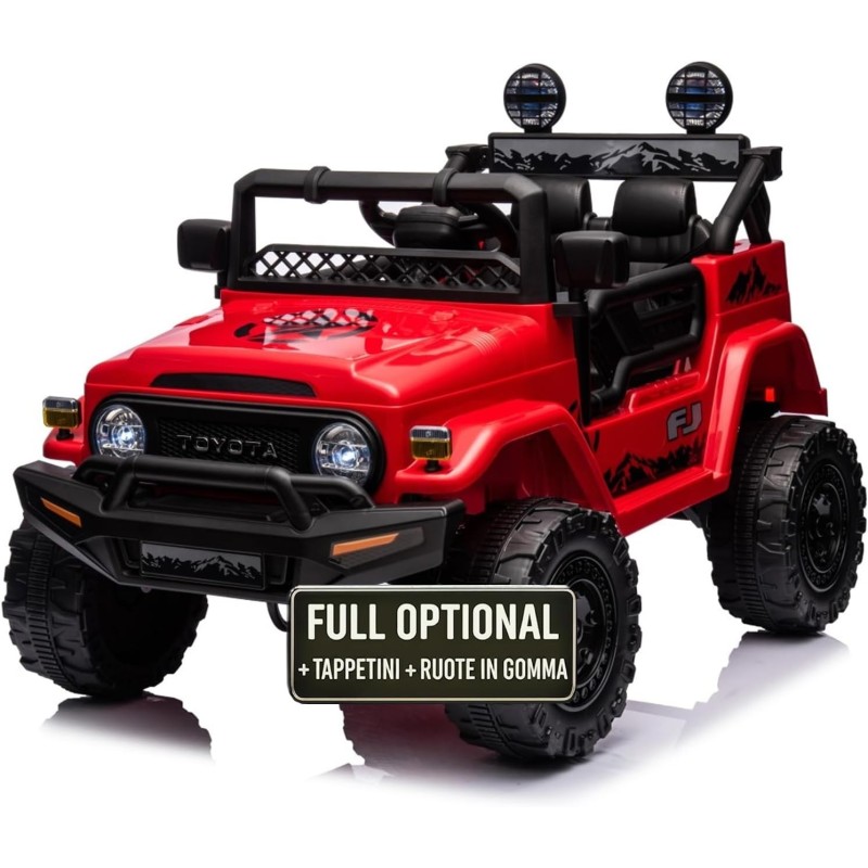 Auto Macchina Elettrica Jeep Toyota Fj Cruiser 12V Ruote in Gomma Full Optional Sedile Pelle Porte Apribili Telecomando Rossa