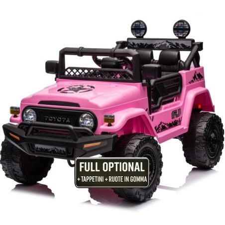Auto Macchina Elettrica Jeep Toyota Fj Cruiser 12V Ruote in Gomma Full Optional Sedile Pelle Porte Apribili Telecomando Rosa