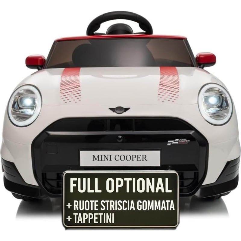 Auto Elettrica per Bambini Mini Cooper S Cabrio 12V Ruote in Full Optional Sedile in Pelle Porte Apribili Telecomando Tappetino 