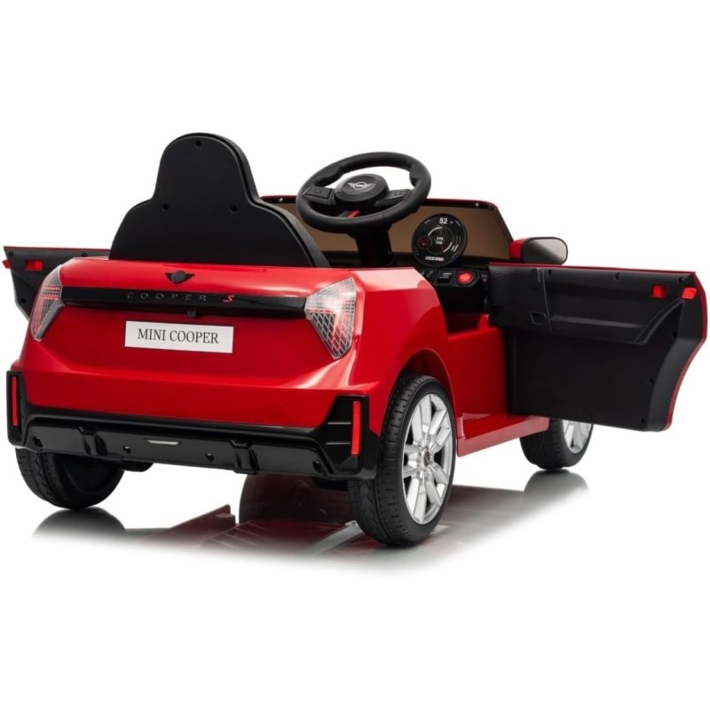 Auto Elettrica per Bambini Mini Cooper S Cabrio 12V Full Optional Sedile in Pelle Porte Apribili Telecomando Tappetino (Rossa) 