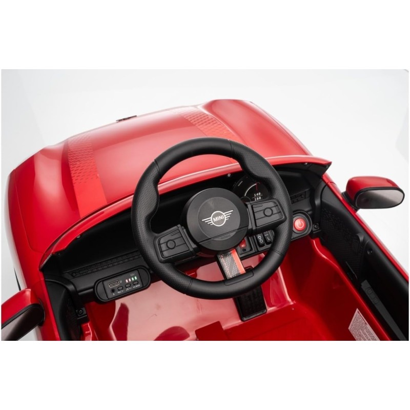 Auto Elettrica per Bambini Mini Cooper S Cabrio 12V Full Optional Sedile in Pelle Porte Apribili Telecomando Tappetino (Rossa) 
