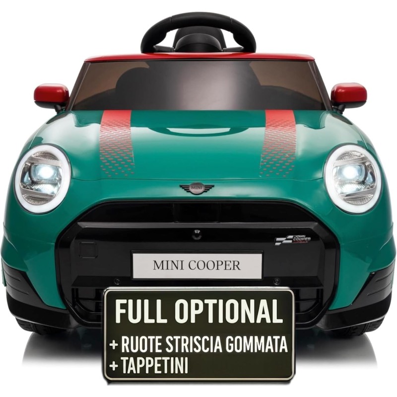 Auto Elettrica per Bambini Mini Cooper S Cabrio 12V Full Optional Sedile in Pelle Porte Apribili Telecomando Tappetino (Verde) 