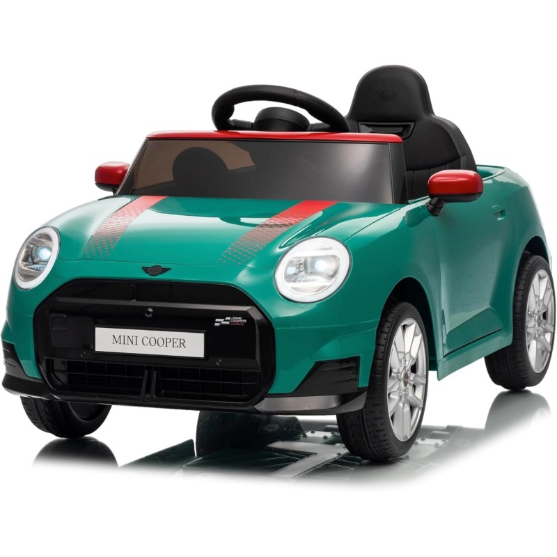 Auto Elettrica per Bambini Mini Cooper S Cabrio 12V Full Optional Sedile in Pelle Porte Apribili Telecomando Tappetino (Verde) 