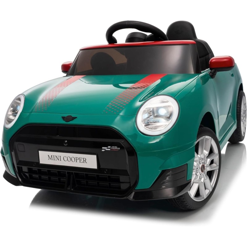 Auto Elettrica per Bambini Mini Cooper S Cabrio 12V Full Optional Sedile in Pelle Porte Apribili Telecomando Tappetino (Verde) 