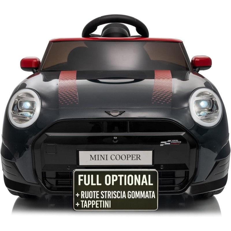 Auto Elettrica per Bambini Mini Cooper S Cabrio 12V Full Optional Sedile in Pelle Porte Apribili Telecomando Tappetino (nero) 