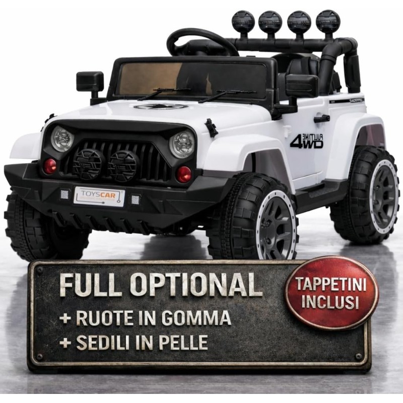 Auto Macchina Elettrica per Bambini Fuoristrada Bianca 12V MP3 Led con Telecomando Full Optional Sedili in Pelle