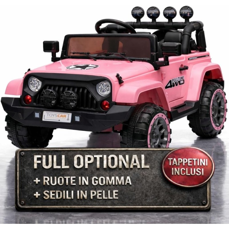 Auto Macchina Elettrica per Bambini Fuoristrada Adventure Rosa 12V MP3 Led con Telecomando Full Optional Sedili in Pelle