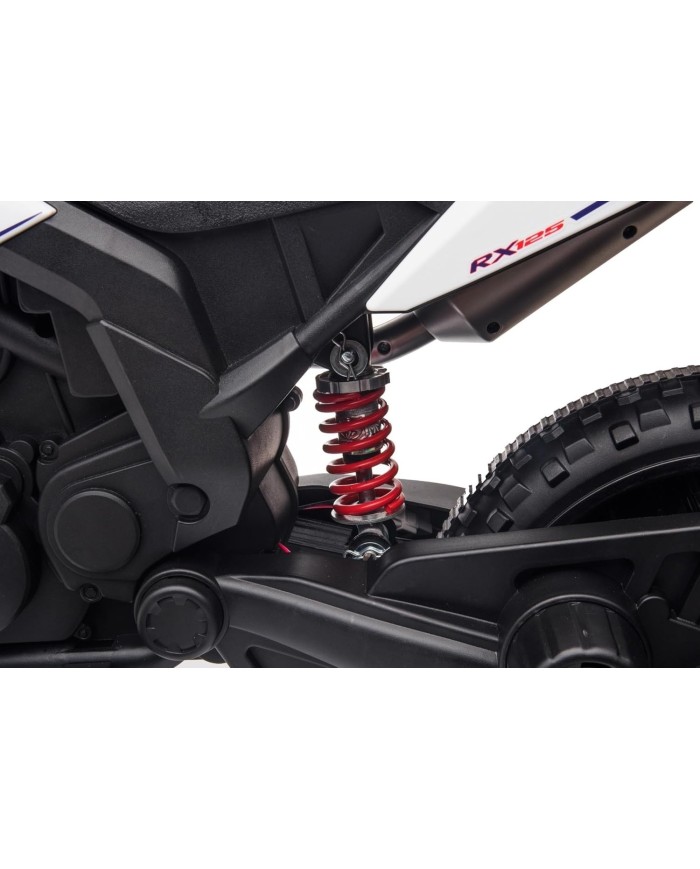 Moto Elettrica Bambini Aprilia RX 12V Cross SEDILI IN PELLE Luci Led BLUETOOTH Sospensioni A Molla blue