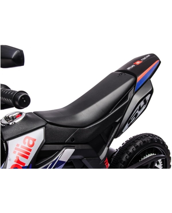 Moto Elettrica Bambini Aprilia RX 12V Cross SEDILI IN PELLE Luci Led BLUETOOTH Sospensioni A Molla blue
