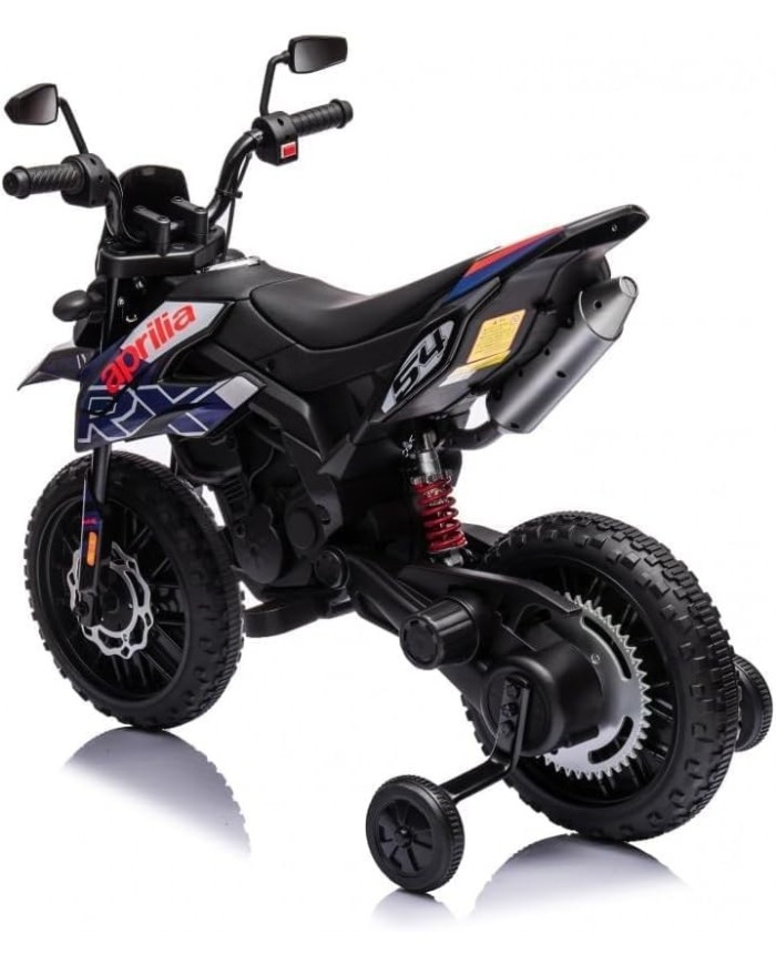 Moto Elettrica Bambini Aprilia RX 12V Cross SEDILI IN PELLE Luci Led BLUETOOTH Sospensioni A Molla blue