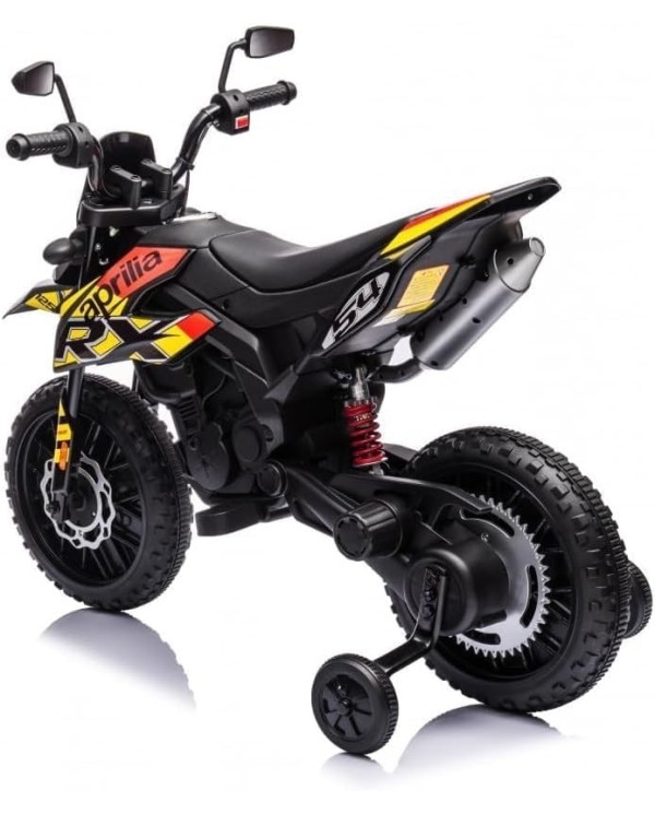 Moto Elettrica Bambini Aprilia RX 12V Cross SEDILI IN PELLE Luci Led BLUETOOTH Sospensioni A Molla Giallo|Toys Car