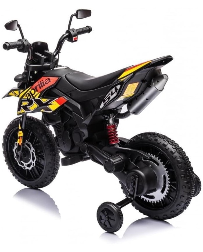Moto Elettrica Bambini Aprilia RX 12V Cross SEDILI IN PELLE Luci Led BLUETOOTH Sospensioni A Molla Rosso