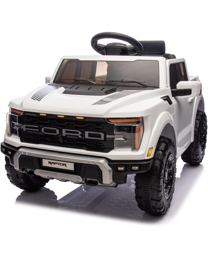 Auto Elettrica Bambini Ford Raptor 12V con Telecomando Porte Apribili, Bluetooth Luci LED e TAPPETINI Inclusi (Bianca)